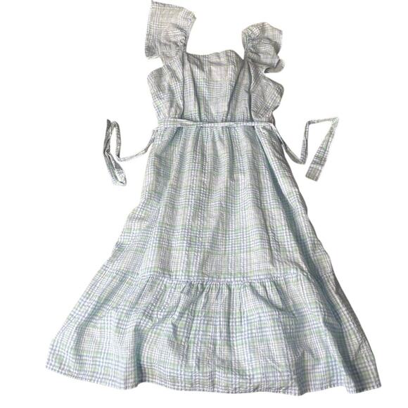ST JOHNS BAY Blue Green Plaid Extra Large XL Tiered Dress NWT New Tie Waist - Picture 1 of 4